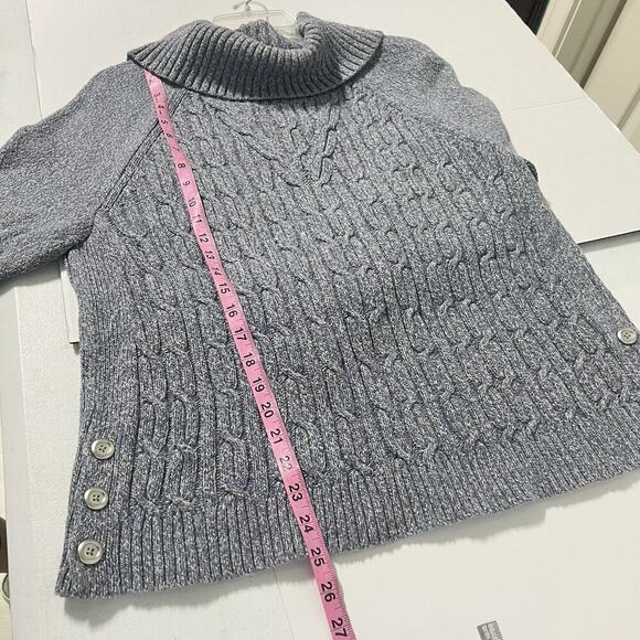 Talbots Chunky Cable Knit Sweater Womens Size XLp Petite Gray Cotton Fisherman - Picture 11 of 12